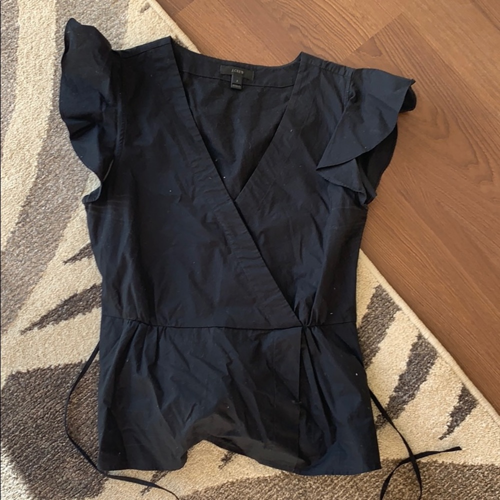 Black J.Crew Vneck Ruffle Top